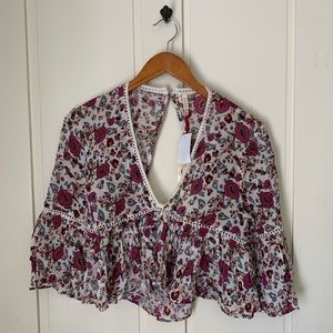 NWT open back floral blouse women’s size M